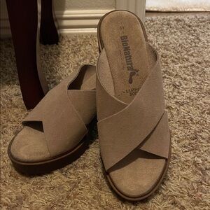 BioNatura Women's Taupe Leather Mules